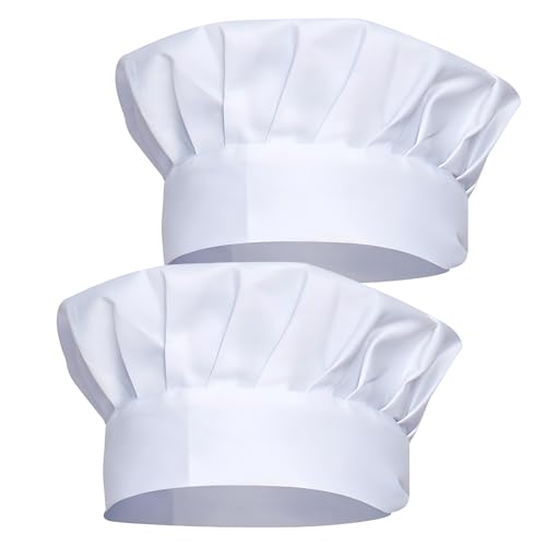 Gekamoyue Bonés de cozinheiro, 2 peças gorro de cozinha unissexo ajustável, gorro de cozinha elástico, gorros continental Chef's Round Top para cozinha casa restaurante catering cozinha