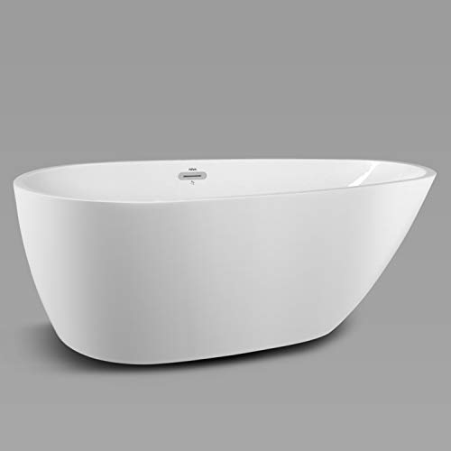 FerdY Freestanding Bathtub 55" x 29.5" New Egg oval shaped Freestanding Soaking Bathtub, Glossy White, cUPC Certified, Toe-Tap Drain & Overflow Assembly Included