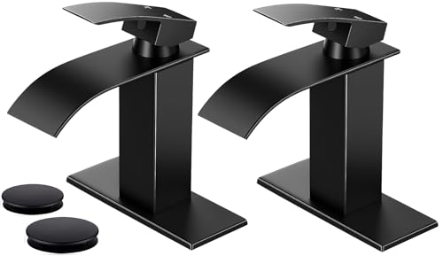 RNDIOZD 2 Pack Black Bathroom Faucet with Waterfall Spout and Pop-up Drain