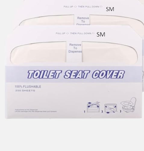 SM Toilet Seat Covers - White Disposable, Flushable, Hygienic for Travel & Public Restrooms - 500 Count (2 Packs of 250 Each)