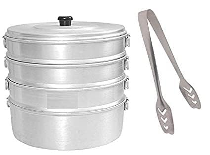 SMDE Enterprises Aluminium Momos Steamer, 4-Tier, No 8 with FREE Momos Tong Pack of 2