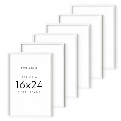 HAUS AND HUES 16x24 White Aluminum Frame Set of 6 - Vertical & Horizontal Hanging, Shatterproof Plexiglass (16x24 in, White)