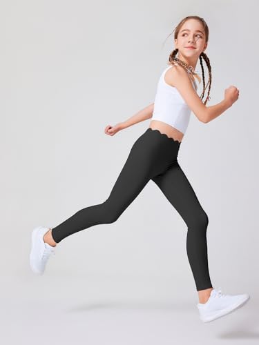 Girls 3 Pack Yoga Pants Scallop Waist Workout Running Athletic Leggings for Kids in 6-13 Years4