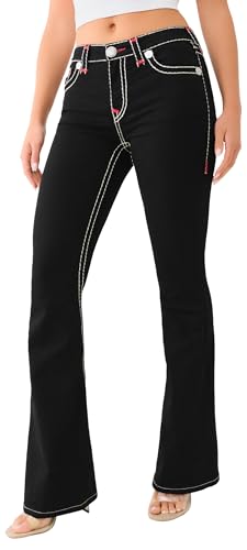 True Religion Women's Joey Jeans Super T Denim Flare Leg Low Rise Flap Jeans for Women Rinse Black Color