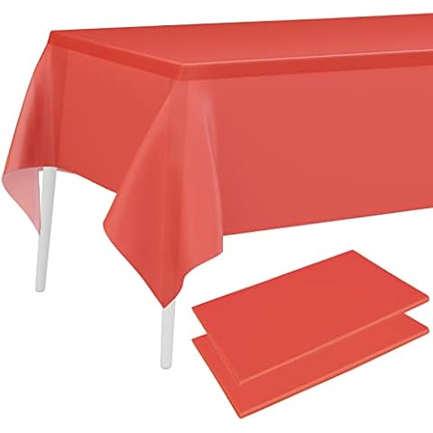 PLULON 2Pcs Red Tablecloth Plastic Table Cover 137 x 274cm Rectangle Table Cover for Wedding Birthday Christmas Party Home Table Decorations Cover