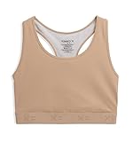 TomboyX Racerback Compression Bra Wireless Medium Support Top Smooth Flatlock Seams Full Coverage Athletic Bra- Small/Chai