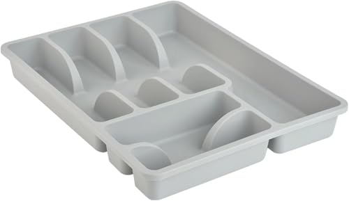 Engelland 1 x Besteckkasten Besteckkorb mit 6 Fächern, Kunststoff, BPA-frei, Farbe: Hellgrau, Maße: 38 x 29 x 5 cm