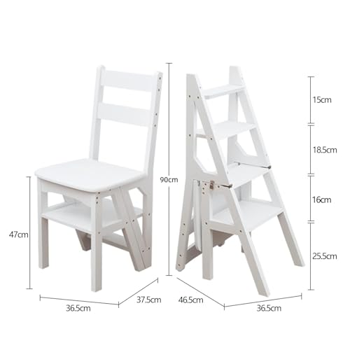 Silla escalera plegable de madera de 4 peldaños para hogar y biblioteca 4