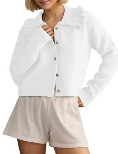 Image of HOCANDY Women Ruffle Collar Cardigan Sweater Preppy Cute Button Up Sweaters