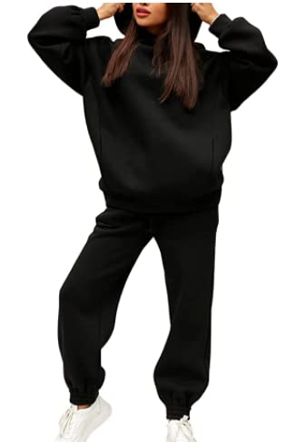 Survêtement décontracté surdimensionné à capuche et jogging pour femme, Noir , S-M Cover