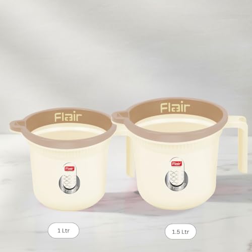 Image of FLAIR Estella Plastic Bath Mug Set of 3 - Durable, Lightweight & Stylish - Ideal for Daily Use in Bathroom & Kitchen (Beige, 1 LTR)