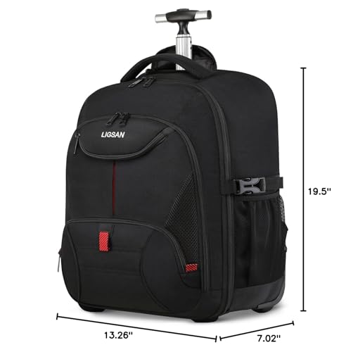 Rolling Backpack, Large Backpack with Wheels for Men Women Adults, 17inch Waterproof Wheeled Travel Laptop Backpack Carry on Luggage Bag Trolley Suitcase Business College School Computer Bookbag,Black - Image 3