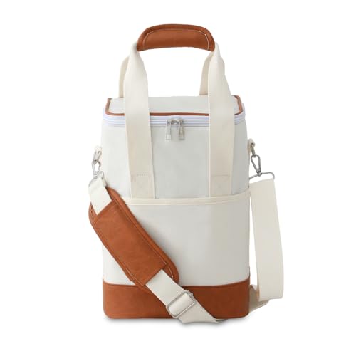 EMBRUNIOICE 4 Bottle Wine Tote Bag - Leakproof & Insulated Wine Carrier Travel Padded Wine Cooler Bag with Adjustable Strap, Picnics, Beach & Parties, Stylish Gift for Wine Lovers (Beige)