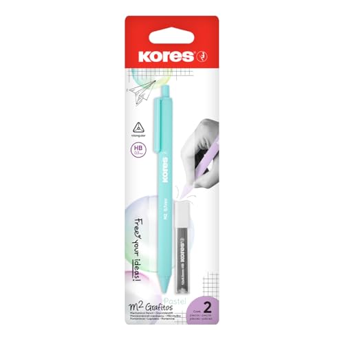 Kores - M2 Grafitos - Mechanical Pencil with Rubber in Assorted Colours - Rubber End Soft HB Lead - Mechanical Pencil HB Pencils School Pencils- Single Pack with 12 Refill Leads
