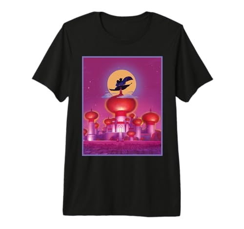 T-shirt de qualité supérieure Aladdin rose au design poster épuré