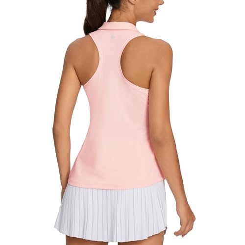 baleaf Womens Golf Shirt Sleeveless Tennis Tank Tops V-Neck Racerback Polo Collar UPF Pink S