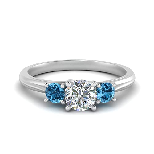 Image of Choose Your Gemstone Classic Three Stone Ring 925 Sterling Silver Round Shape 3 Stone Engagement Rings Everyday Jewelry Wedding Jewelry Handmade Gifts for Wife US Size 4 to 12
