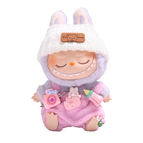 Ropa de muñeca para la-bubu, Disfraces para muñecas La-bubu, Adecuado para Todas Las muñecas de 17 cm, La-bubu Outfit con 1 Sombrero, 1 Mameluco y 1 Mochila para cámara, sin muñeca (Pink)
