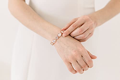 Sweetv Crystal Wedding Bracelets For Brides, Bridal Bracelets For Wedding Bridesmaids, Rose Gold Rhinestone Cubic Zirconia Tennis Bracelets For Women Jewelry Gift #TOP2