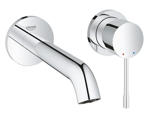 GROHE Essence, Waschtischarmatur für die Wandmontage, wassersparend (2-Loch Wasserhahn für das Bad, 18cm lang, langlebige Oberfläche, Badarmatur ohne Unterputz Einbauset), chrom, 19408001 GROHE Essence, Waschtischarmatur für die Wandmontage, wassersparend (2-Loch Wasserhahn für das Bad, 18cm lang, langlebige Oberfläche, Badarmatur ohne Unterputz Einbauset), chrom, 19408001