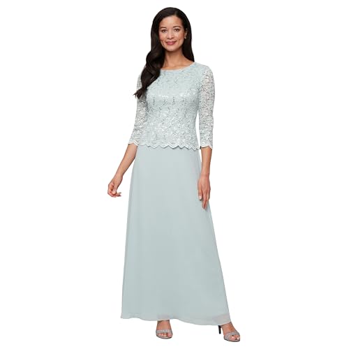 Image of Alex Evenings Women's 3 /4 Sleeve Stretch Lace Bodice Mock One Piece Gown