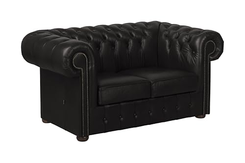 ROYALSOFA Sofa Chesterfield King 2-Sitzer Ledersofa mit Knopfheftung, Holzrahmen & Gepolsterten Armlehnen, Pflegeleichte Couch, Loungesofa für Wohnzimmer, Büro, Praxis, Kanzlei & Hotel, Schwarz – Bild 3