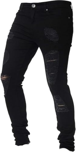 Maiyifu-GJ Slim Fit Stretch Jeans for Men Fashion Skinny Tapered Leg Denim Pants Ripped Distressed Jeans with Multi Pockets