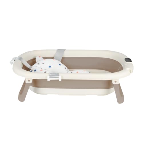 Baignoire Bebe Pliable Coussin Pour Bain Douche Begnoire Enfant Antiderapant Bouchon Confort Voyage 0-3 ans sur Pied Bathtub- Facile d'utilisation- A-43 * 71 * 18,5 cm (kaki)