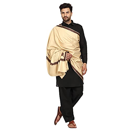 Image of SWI WITH LABEL Men's Embroidered Fine Acrylic Shawl | Men's Shawl Inspired by intricate traditional Kashmiri embroidery work | Felicitation Shawl to honor chief guests