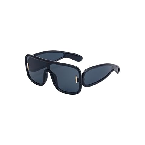 YXE Cyberpunk Hip Hop Sunglasses, Oversized Frame, Futuristic Style, One-Piece (BLACK, GARY) Cover