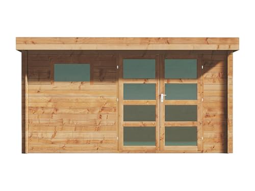 Vente-unique - Abri de Jardin en Bois traité par Autoclave avec Toit Plat - 13 m² - épaisseur 28 mm - CORALIO