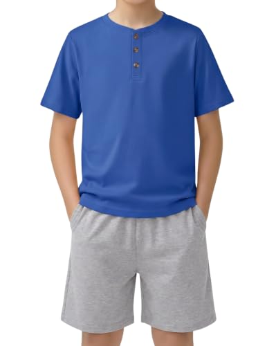 Image of Arshiner Boy's Textured Button Up Shirt and Shorts Set 2 Piece Summer Beach Outfit for 5~12 Years Kids