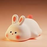 ATSUI Rabbit Night Light, LED Squishy Novelty Animal Night Lamp, Food Grade Silicone 3 Level Dimmable Nursery Nightlight for Desk Decor, Funny Gifts Stuff for Boys Girls Baby, White Elephant Gifts