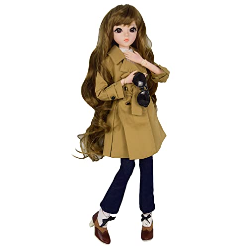 Muñeca BJD 1/3 con cabello rizado y abrigo khaki miniatura 1