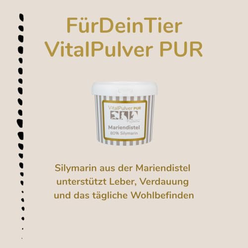 Für Dein Tier VitalPulver Pur | 100% Mariendistel als Pulver (1 x 200 g) | 80% Silymarin, hohe Reinheit und Qualität | speziell für Hunde, Katzen und Pferde | Unterstützt Leberfunktion und Entgiftung