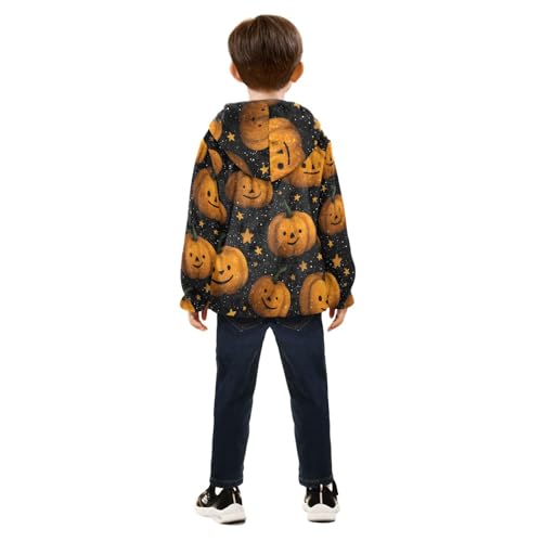 Pumpkin Faces on Black Toddler Fleece Jacket Girl Boys Hooded Fleece Jacket Coat Warm Outwear Zip-up 3-10T4