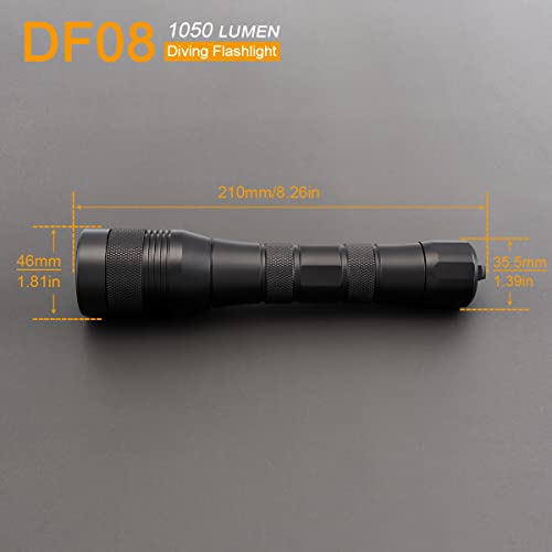 SecurityIng Waterproof 1000 Lumens LED Diving Flashlight Underwater 150m Super Bright LED Scuba Light, 9 Degrees Narrow-Angle Beam Diving Safety Light Night Dive Torch