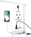 Drevet LED Desk Lamp, Desk Light with 1 USB Charging Port and 2 AC Power Outlet, 3 Lighting Modes, 3 Level Brightness,1H Timer, Touch Control, Eye-Caring Home Office Foldable Table Lamp (White)