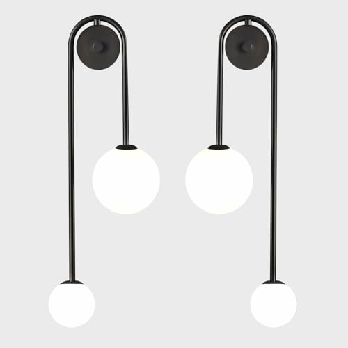 Image of Modern Glass Globe Wall Light 2-Light Double Brushed Brass Wall Sconce Lighting Mid Century Beside Wall Lamp Gold Light Fixtures for Loft Living Room Bedroom (2 Pack)