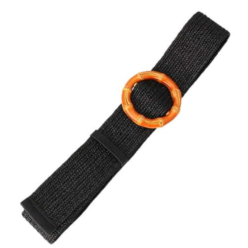 AGUTALITHIC Women Woven Elastic Rattan Wide Stretch Straw Dress Belt Ladies Boho Braided Waist Strap with Wooden Round Buckle(95cm/Waist:30