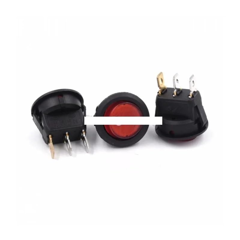 10個入り 直径23mm 赤色光 3ピン ON-OFF SPST 丸型ロッカースイッチ 6A/250V 10A/125V AC