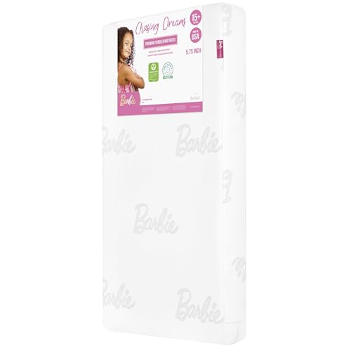 Evolur Barbie Chasing Dreams GREENGUARD Gold &amp; BSA Certified Crib and Toddler Mattress, Dual-Sided Infant &amp; Toddler Support Water-Resistant &amp; Flame-Retardant - White