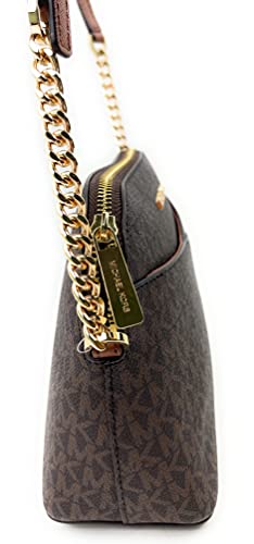 Michael Kors Bolsa tiracolo de couro médio Jet Set (BROWN), Marrom, Medium