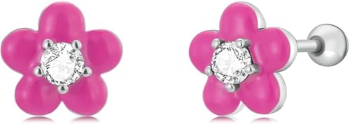Boucles d'oreilles fleur rose argent 925 hypoallergénique contre les irritations