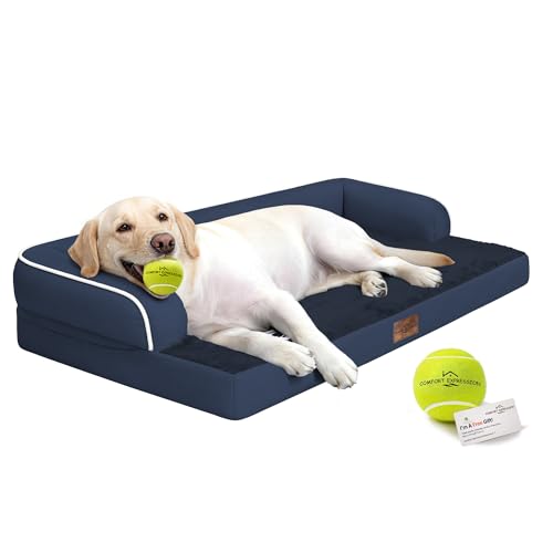 Image of Comfort Expression Washable Orthopedic Dog Bed for Extra Large Sized Dogs | Waterproof Memory Foam Pet Bed 45x35 Inch with Removable Cover with Non-Slip & Bolster, Navy Blue