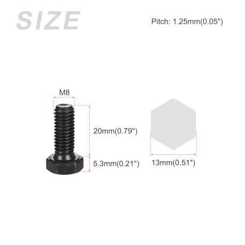 Image of METALLIXITY Hex Bolts (M8-1.25x20mm) 20Pcs, 12.9 Grade Carbon Steel Fully Threaded Black Oxide, Coarse Thread UNC Hex Head Screw Bolt - for Mechanical Repair
