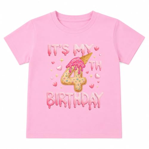 Image of Lovekider Girls Birthday T Shirts Cotton Short Sleeve T-Shirts Tee Party Clothing 3-6 Years
