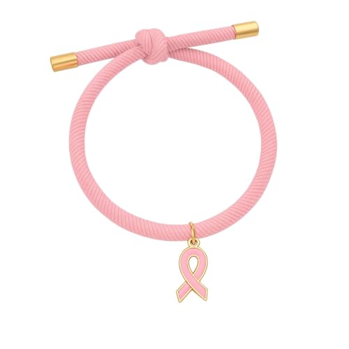 Pulsera Rosa Solidaria contra el Cáncer de Mama · Elástica y metálica dorada · Hecha a mano por Handmade’s Victim · Regalo solidario con charm lazo rosa