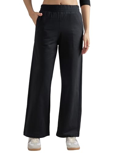 Image of Tokyo Talkies Pure Cotton Flared Wide Leg Trousers | Mid-Rise with Side Pockets|Casual Pants