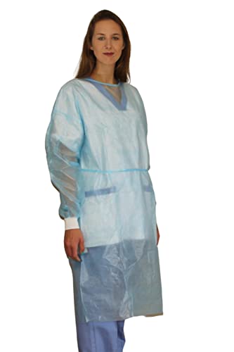 Bata impermeable PP+PE azul desechable de 30 gramos y puño tejido para protección 2